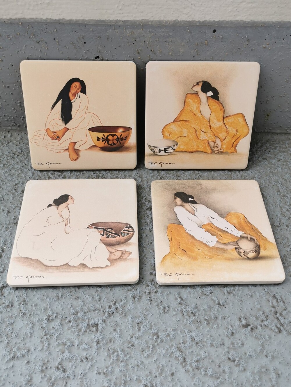 R.C. Gorman Stone Coasters Set of 4 Native American Art